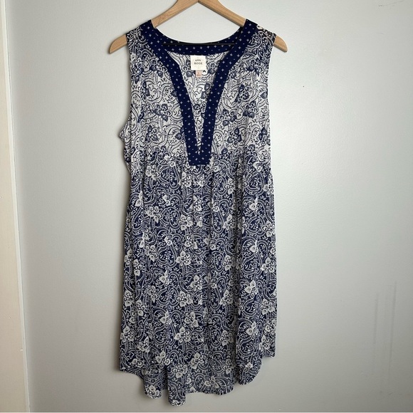 Knox Rose Sheer Boho Paisley Sleeveless Hi-Low Tunic Blouse, Size L, Navy Blue W - Picture 1 of 8